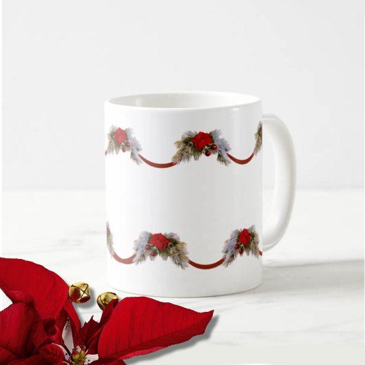 Red Poinsettia Christmas Garland Coffee Mok