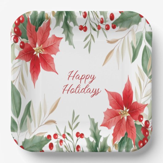 Red Poinsettia Christmas Holiday Paper Bord (Voorkant)