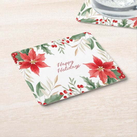 Red Poinsettia Christmas Holiday Paper Onderzetter (Schuin)