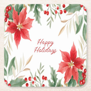 Red Poinsettia Christmas Holiday Paper Onderzetter