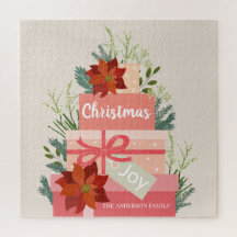 Red Poinsettia Christmas Joy aangepaste familienaa