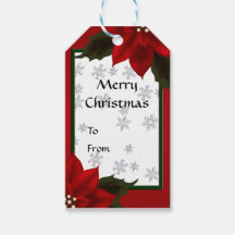 Red Poinsettia Christmas Snow Gift Tag