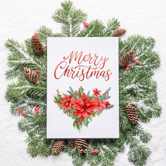Red Poinsettia Classic Simple Merry Christmas Feestdagen Kaart