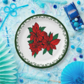 Red Poinsettia Cluster Kerstmis Floral Holiday Papieren Bordje (Feest)