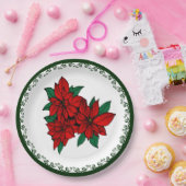 Red Poinsettia Cluster Kerstmis Floral Holiday Papieren Bordje (Feest)
