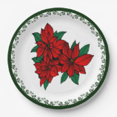 Red Poinsettia Cluster Kerstmis Floral Holiday Papieren Bordje (Voorkant)