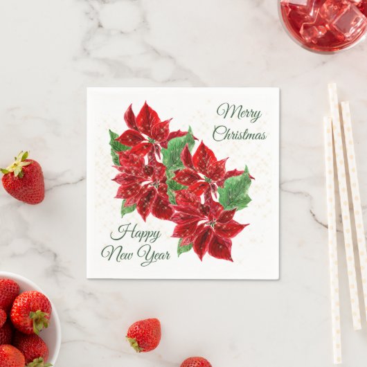 Red Poinsettia Confetti-kerstpapier Napkins Servet (Insitu)