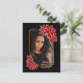 Red Poinsettia Custom Photo Black Border kerst Feestdagenkaart (Staand voorkant)