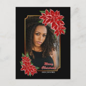 Red Poinsettia Custom Photo Black Border kerst Feestdagenkaart (Voorkant)