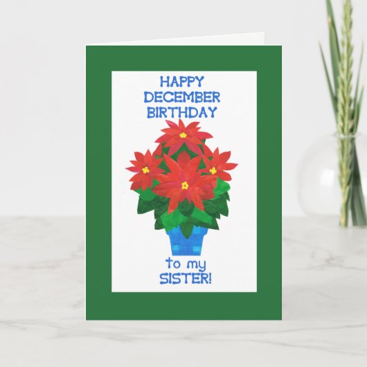 Red Poinsettia December Verjaardag voor Zuster Kaart (Voorkant)