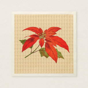 Red Poinsettia Ecru Standard Cocktail Napkin Servet