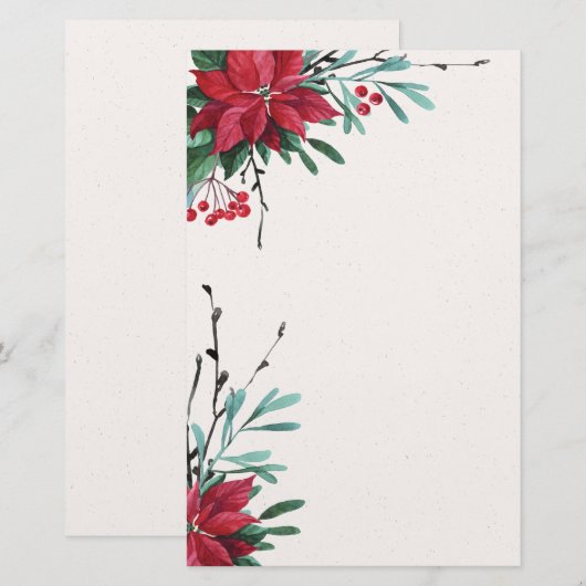 Red Poinsettia Elegant Holiday Stationery Briefpapier (Voorkant / Achterkant)