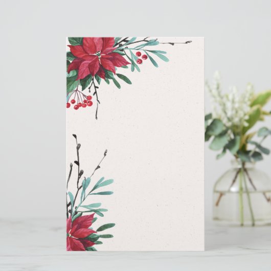 Red Poinsettia Elegant Holiday Stationery Briefpapier (Staand voorkant)