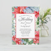 Red Poinsettia Elke groene winter Floral bruiloft Kaart (Staand voorkant)