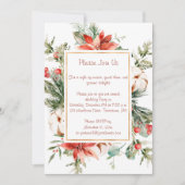 Red Poinsettia en Evergreens kerstparty Kaart (Voorkant)