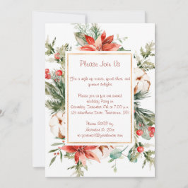 Red Poinsettia en Evergreens kerstparty Kaart