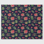 Red Poinsettia en Holly Roll of Cadeaupapier (Vlak)
