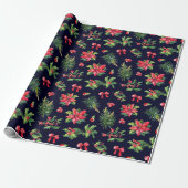 Red Poinsettia en Holly Roll of Cadeaupapier (Uitgerold)