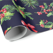 Red Poinsettia en Holly Roll of Cadeaupapier (Rol Hoek)