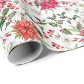 Red Poinsettia en Paperwhite-kerstpatroon Cadeaupapier (Rol Hoek)
