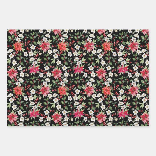 Red Poinsettia en Paperwhite-kerstpatroon Inpakpapier Vel (Voorkant 2)
