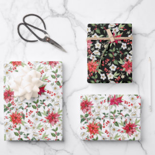 Red Poinsettia en Paperwhite-kerstpatroon Inpakpapier Vel