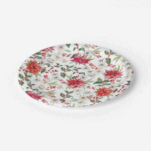 Red Poinsettia en Paperwhite-kerstpatroon Papieren Bordje (Gekanteld)