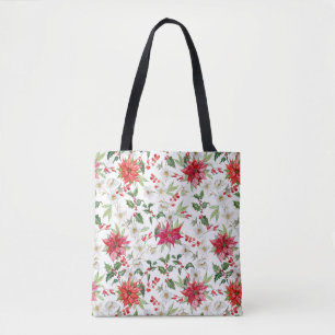 Red Poinsettia en Paperwhite-kerstpatroon Tote Bag