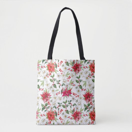 Red Poinsettia en Paperwhite-kerstpatroon Tote Bag (Voorkant)
