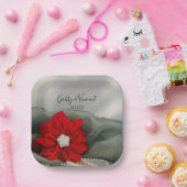 Red Poinsettia en parels op het groene winterhuwel Papieren Bordje (Feest)