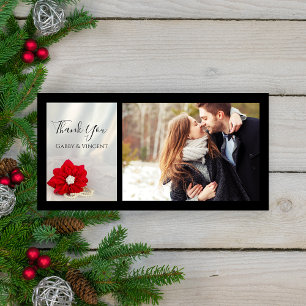 Red Poinsettia en Pearls Winter Weddenschappen Dan Bedankkaart