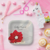 Red Poinsettia en White Pearls Wedding Papieren Bordje (Feest)