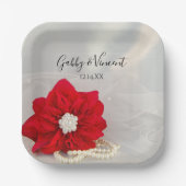 Red Poinsettia en White Pearls Wedding Papieren Bordje (Voorkant)