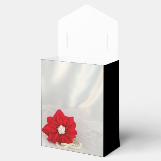 Red Poinsettia en White Pearls Winter Wedding Bedankdoosjes (Geopend)