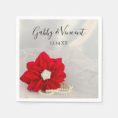Red Poinsettia en White Pearls Winter Wedding Servet (Voorkant)