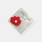 Red Poinsettia en White Pearls Winter Wedding Servet (Hoek)