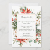 Red Poinsettia Evergreen Snow-kerstfeest Kaart (Voorkant)