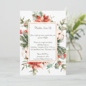 Red Poinsettia Evergreen Snow-kerstfeest Kaart (Staand voorkant)