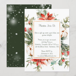 Red Poinsettia Evergreen Snow-kerstfeest Kaart
