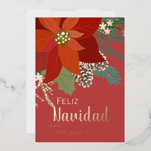 Red Poinsettia Feliz Navidad Roos Gold Folie Feestdagenkaart (Envelop)