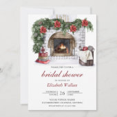 Red Poinsettia Fireplace KerstVrijgezellenfeest Kaart (Voorkant)