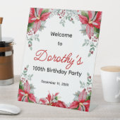 Red Poinsettia Floral 100e verjaardag Reclamebord Met Voetstuk (Insitu)