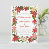Red Poinsettia Floral Berry kerst | Weddenschap Kaart (Staand voorkant)