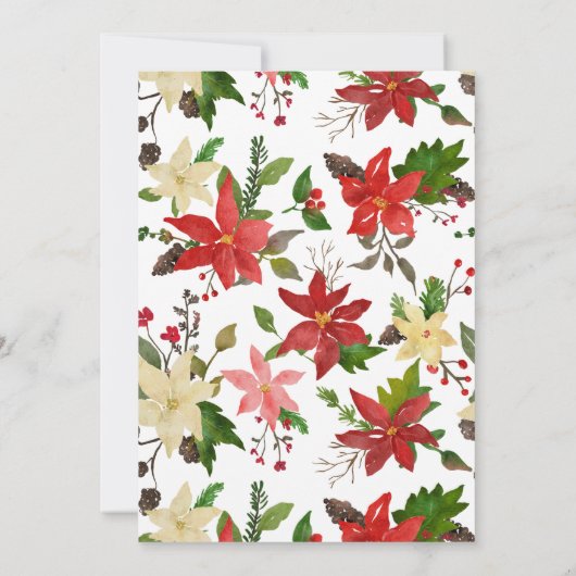 Red Poinsettia Floral Berry kerst | Weddenschap Kaart (Achterkant)