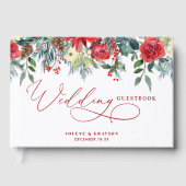 Red Poinsettia Floral Christmas Wedding Gastenboek (Voorkant)