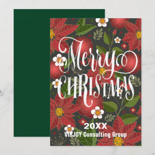 Red Poinsettia Floral Elegant Script Corporate Feestdagenkaart