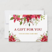Red Poinsettia Floral Gold Gift Certificate Kaart (Voorkant)