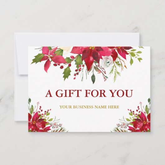 Red Poinsettia Floral Gold Gift Certificate Kaart (Voorkant)