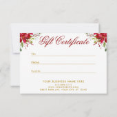 Red Poinsettia Floral Gold Gift Certificate Kaart (Achterkant)