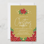 Red Poinsettia Floral Gold Kerstparty Kaart (Voorkant)